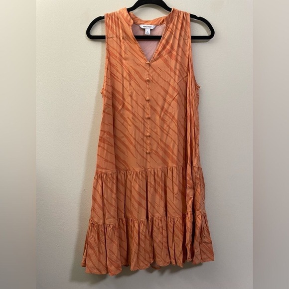 Nine West Drop Waist Sleeveless Zebra Print Dress‎ in Clementine Orange - L - Picture 1 of 8
